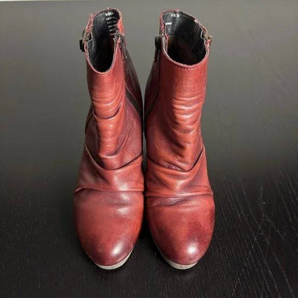 MIZ MOOZ Womens Size 36/US 5.5-6 Baron Red Leather Wedge Ankle Boots Booties - Picture 3 of 11